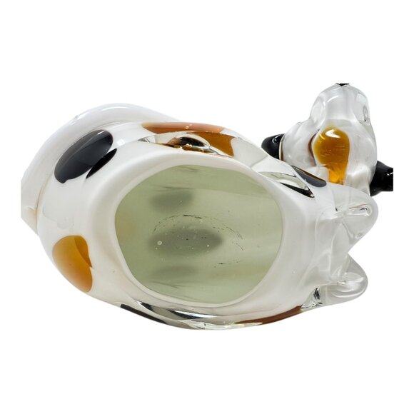 Dalmation Spotted Dog Art Glass Paperweight Figurine White Brown Black Spots - Picture 5 of 8